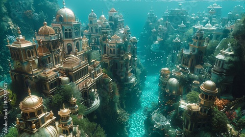 Underwater scene with ancient city
