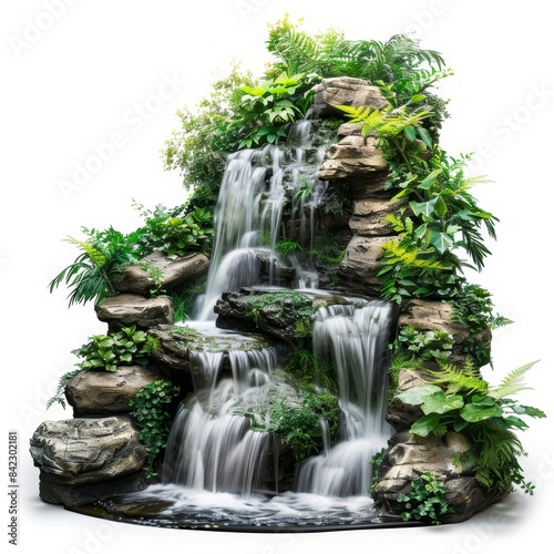 waterfall with a waterfall surrounded by plants and rocks