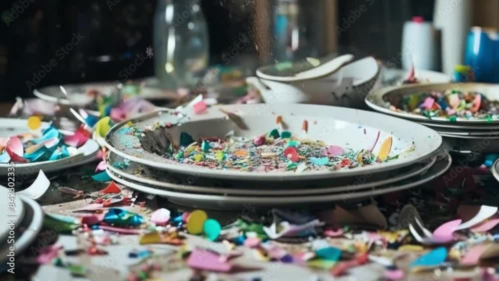 Dirty Dishes After a Holiday Dinner in a Tiring Style with Cluttered Background for Post-Celebration Concept Dirty Dishes After a Holiday Dinner in a Tiring Style with Cluttered Background for Post-Celebration Concept