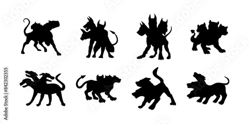 silhouette of a three-headed dog or ceberus
