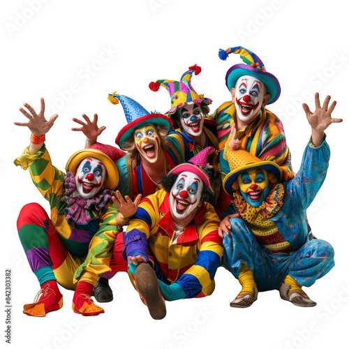 group of clowns posing for a photo, transparent background png