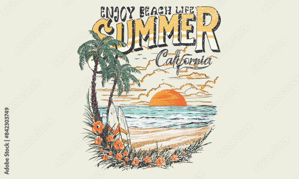 Summer slogan vector design. Beach club artwork. California surfing club vector design. Endless summer graphic print design. Tropical island artwork. Summer slogan vector design. Beach club artwork. California surfing club vector design. Endless summer graphic print design. Tropical island artwork.