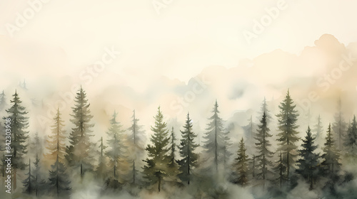 Watercolor green forest