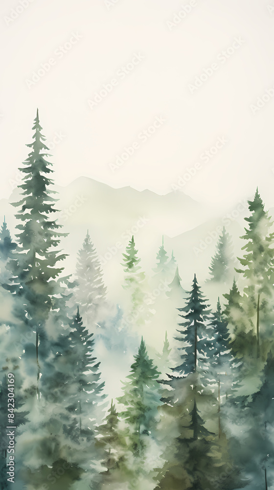 Obraz premium Watercolor green forest