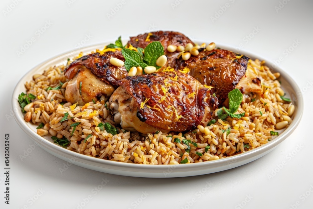 Fototapeta premium Tantalizing Baked Orange Chicken and Brown Rice with Nutty Crunch