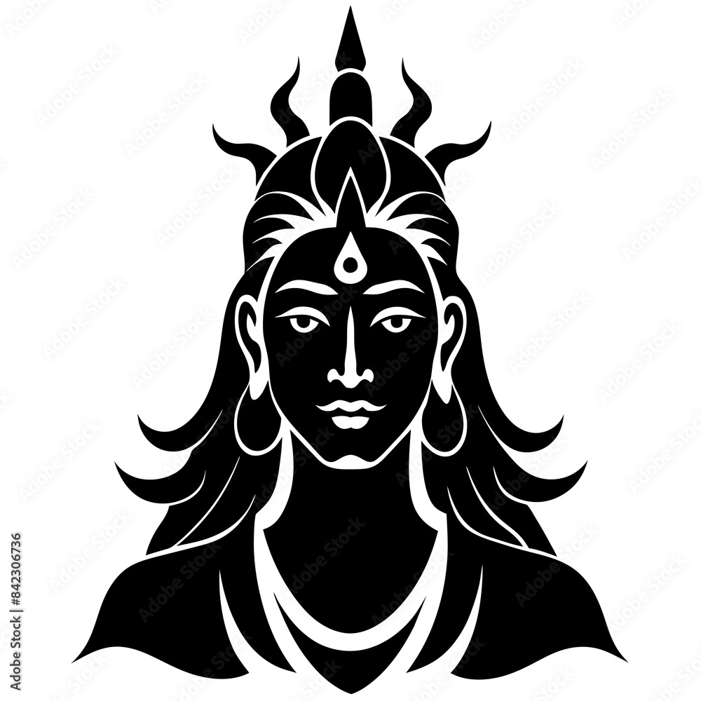 Lord Shiva face vector silhouette illustration icon on white background Lord Shiva face vector silhouette illustration icon on white background