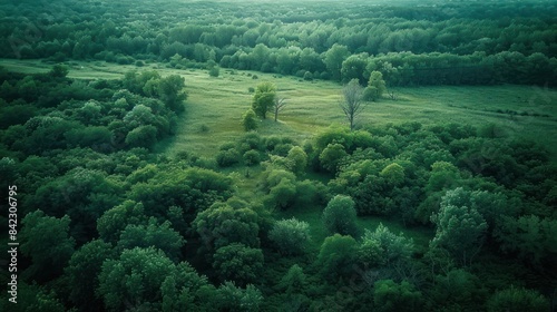 Aerial top view of green dense forest in tropical climate.