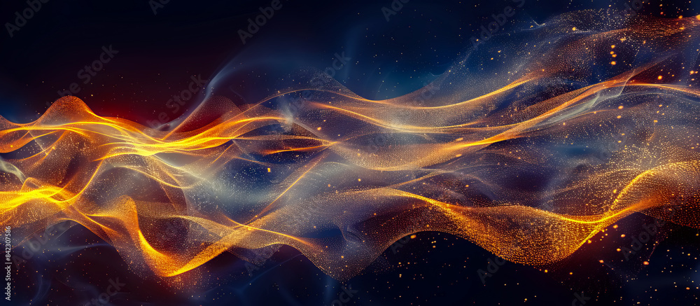 Abstract digital art featuring vibrant orange waves against a black background, creating a dynamic and energetic feel Abstract digital art featuring vibrant orange waves against a black background, creating a dynamic and energetic feel