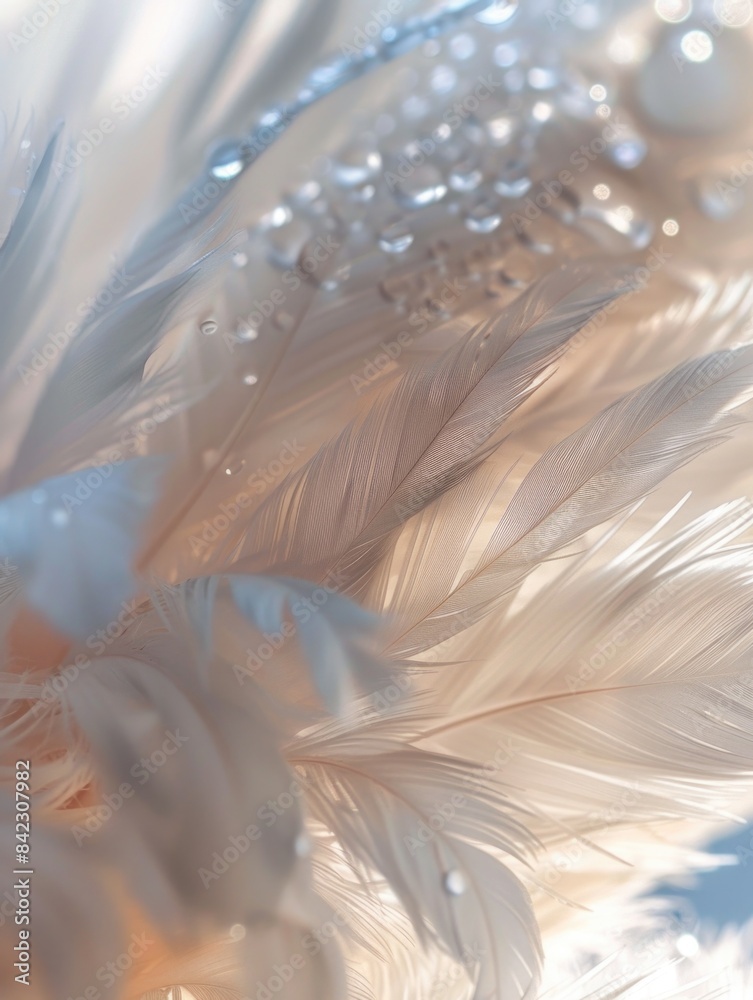 Naklejka premium White feather with beads close-up