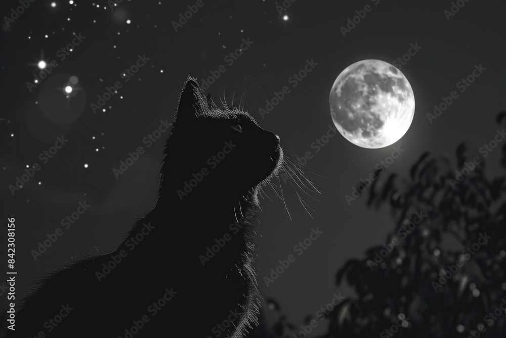 Black cat gazing at moon Black cat gazing at moon