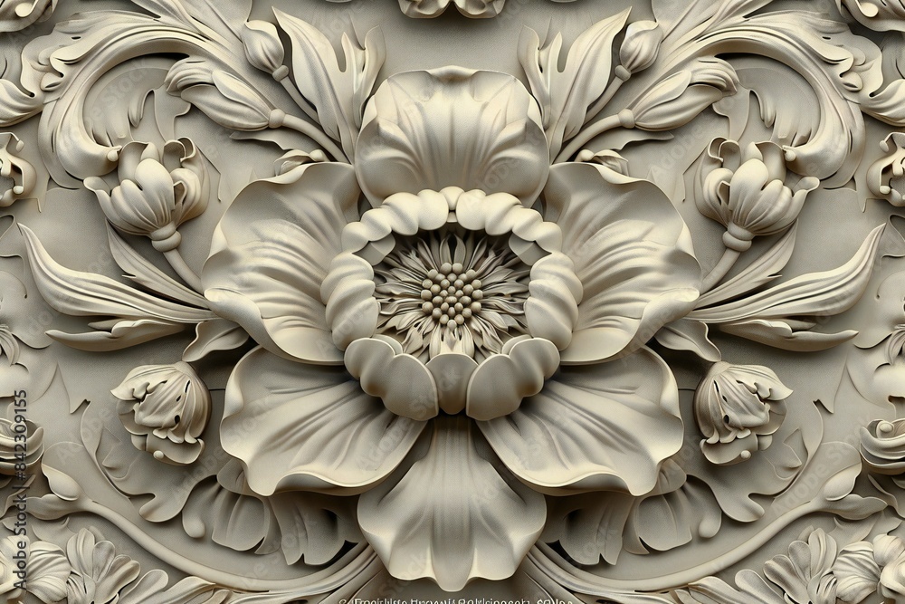3D illustration of a floral pattern with raised petals and intricate details, generated by ai