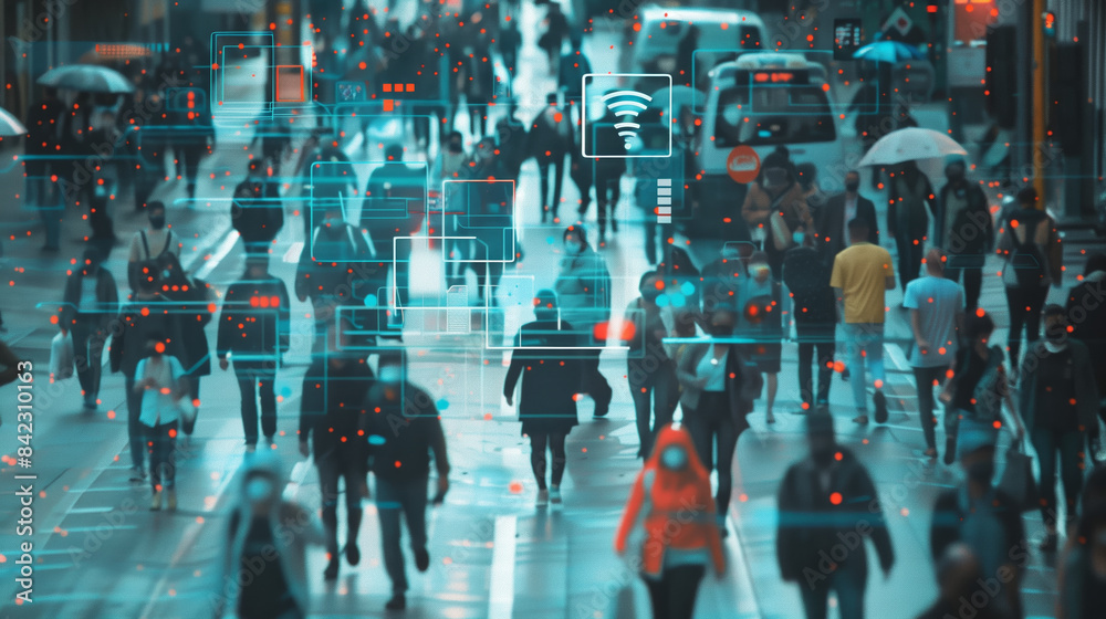 Security camera surveillance. CCTV AI facial recognition concept Security camera surveillance. CCTV AI facial recognition concept