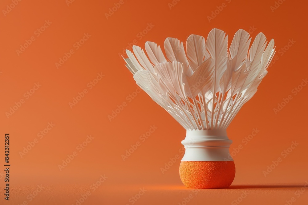 A white shuttlecock is sitting on a red background A white shuttlecock is sitting on a red background