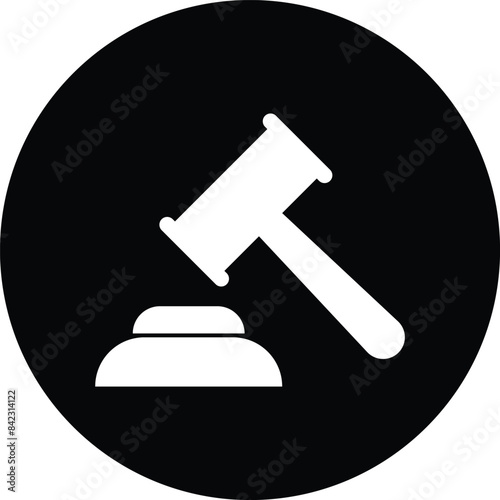 Judge hammer icon on circle isolated on white background . Gavel icon vector . Hammer justice icon