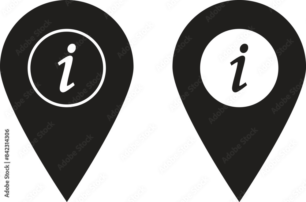 Map pointer with information icon set in two styles . Information center icon vector Map pointer with information icon set in two styles . Information center icon vector