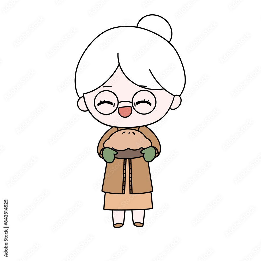 A cartoon woman is holding a pie in her hands A cartoon woman is holding a pie in her hands