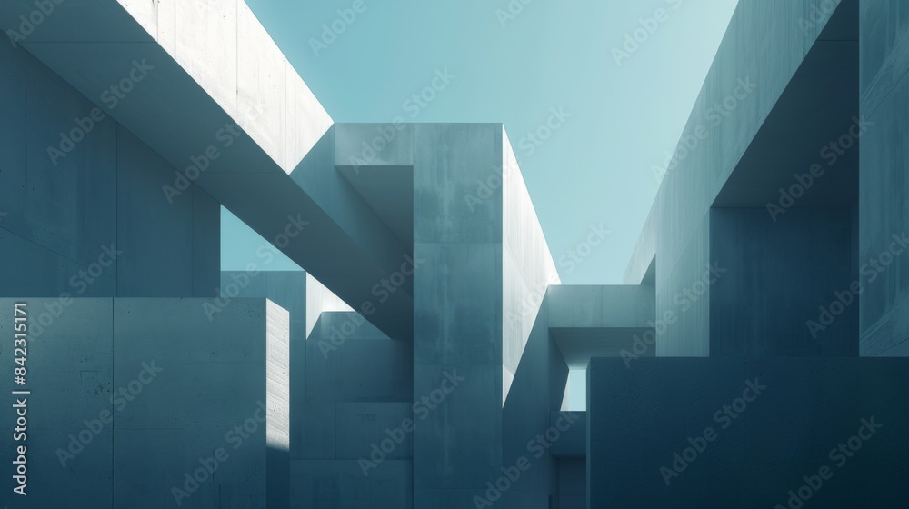 Obraz premium Minimalistic Abstract Architecture Desktop Wallpaper, Geometric Shapes, Monochromatic color, Modern Simplicity, banner design, brochure, pattern design, web, wallpaper, background template