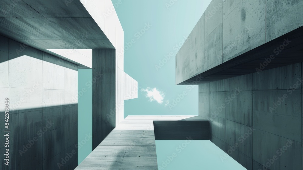 Fototapeta premium Minimalistic Abstract Architecture Desktop Wallpaper, Geometric Shapes, Monochromatic color, Modern Simplicity, banner design, brochure, pattern design, web, wallpaper, background template