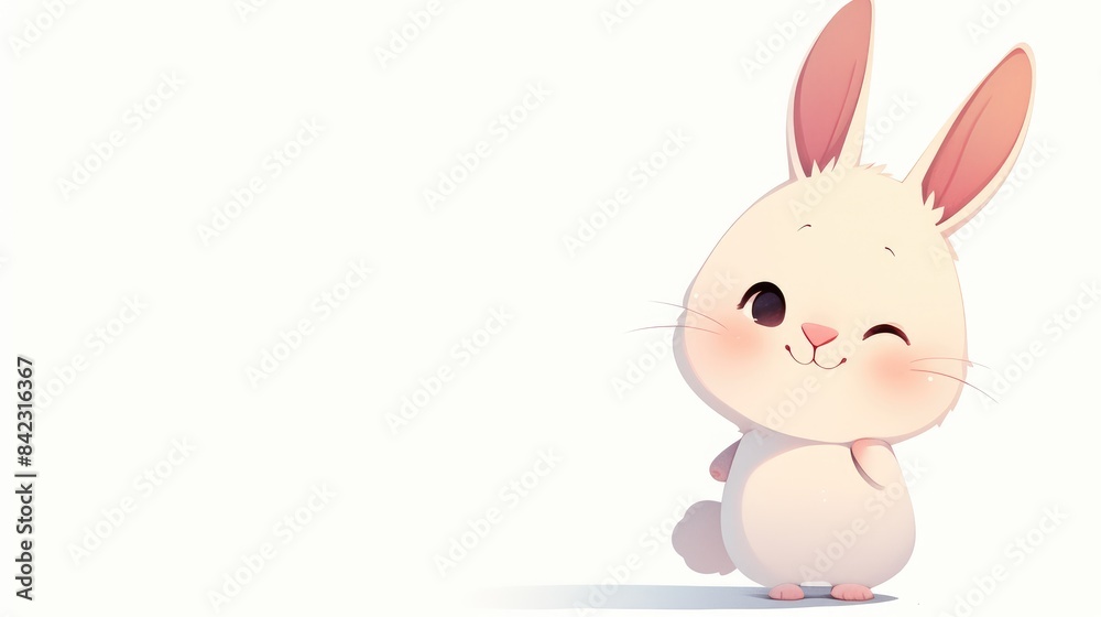 A cute cartoon bunny is depicted in a lively portrait against a crisp white backdrop standing out in perfect isolation A cute cartoon bunny is depicted in a lively portrait against a crisp white backdrop standing out in perfect isolation