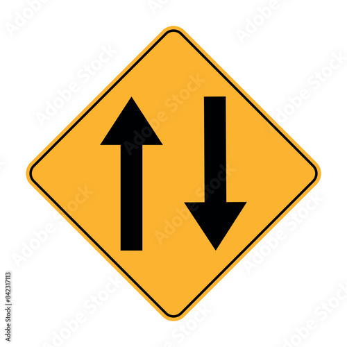 Two way traffic sign icon vector, two direction yellow signboard vector illustration isolated on white background. Free Download Two way traffic sign icon vector, two direction yellow signboard vector illustration isolated on white background. - GFXLoad