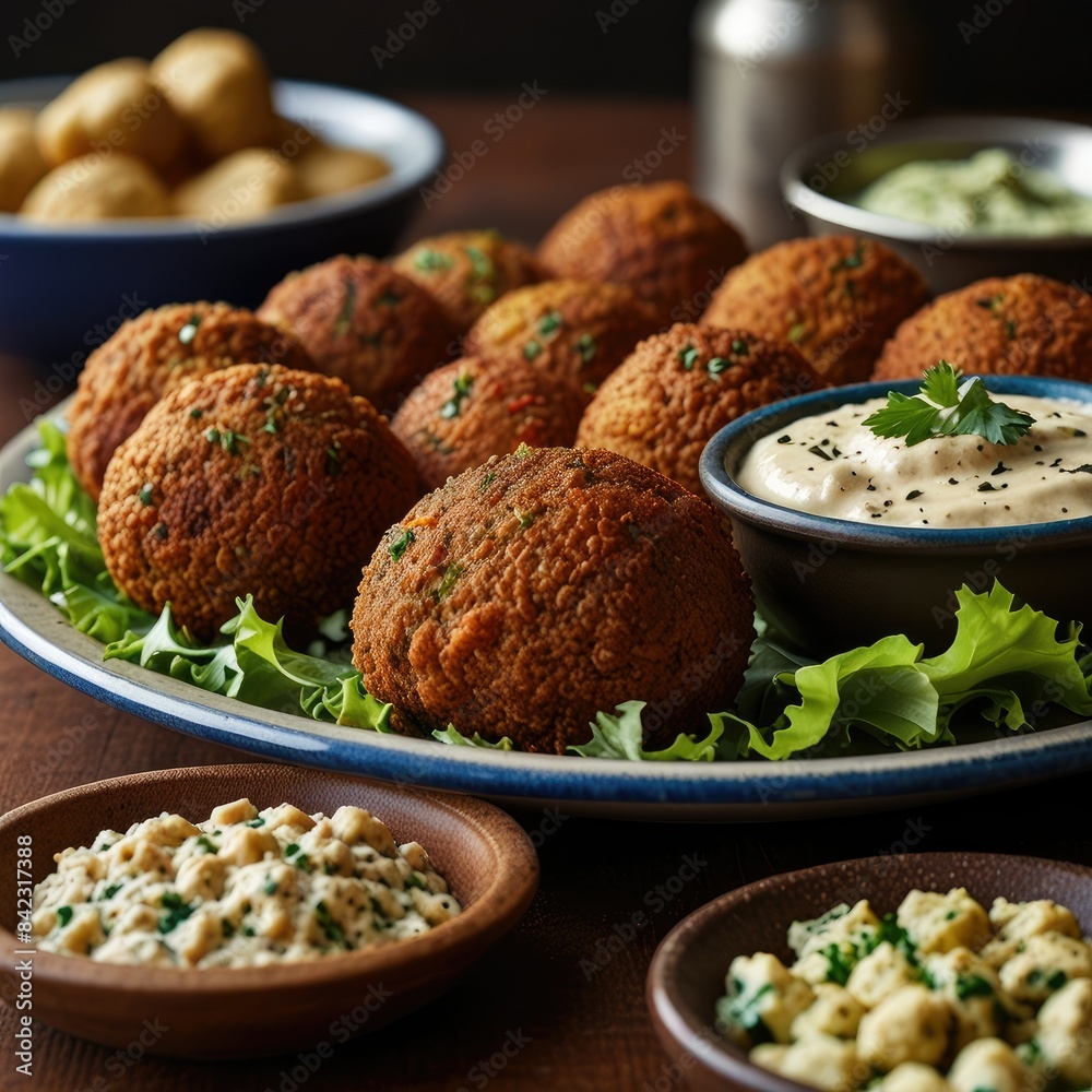a variety of food including meatballs, cheese, and parsley. a variety of food including meatballs, cheese, and parsley.