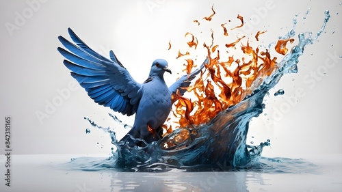 burned but not eaten Burning Bush: Isolated on a white background, a blue dove with a splash of water photo