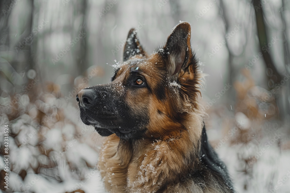 German Shepherd dog outdoors in forest on winter day German Shepherd dog outdoors in forest on winter day