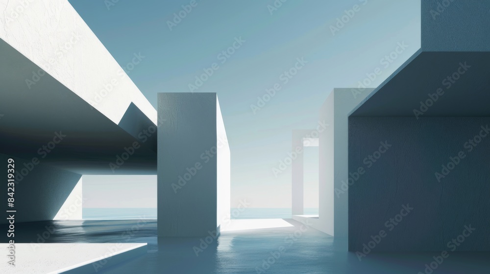 Fototapeta premium Minimalistic Abstract Architecture Desktop Wallpaper, Geometric Shapes, Monochromatic color, Modern Simplicity, landscape design, banner design, brochure, pattern design, web, wallpaper, background te