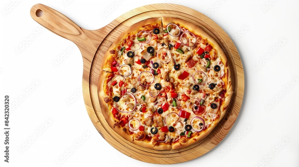 Empty pizza board and napkins top view isolated on white : Generative AI Empty pizza board and napkins top view isolated on white : Generative AI
