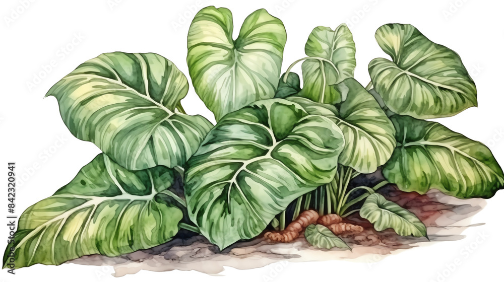 Obraz premium Watercolor illustration of lush green tropical leaves with detailed veins, showcasing the beauty of nature's intricate design.
