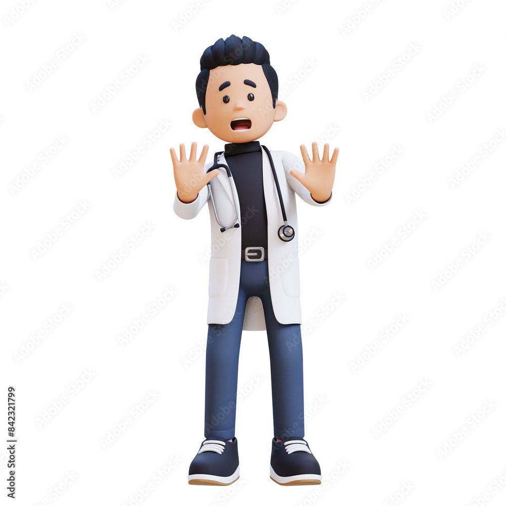 3D Doctor Character Fear and Denial Poses. Suitable for Medical content 3D Doctor Character Fear and Denial Poses. Suitable for Medical content