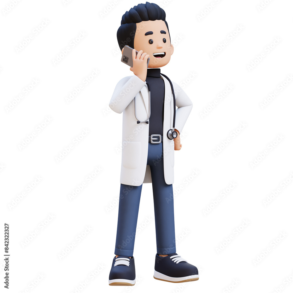 3D Doctor Character Talking on phone call. Suitable for Medical content 3D Doctor Character Talking on phone call. Suitable for Medical content