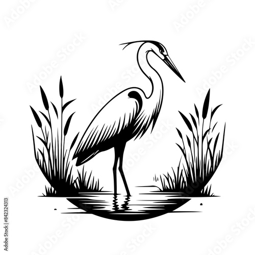 heron on water black silhouette logo svg vector, heron on water icon illustration.