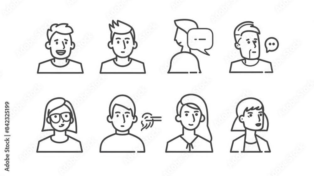 Thin line icons of people with speech bubble for web sites newspapers articles and books Thin line icons of people with speech bubble for web sites newspapers articles and books