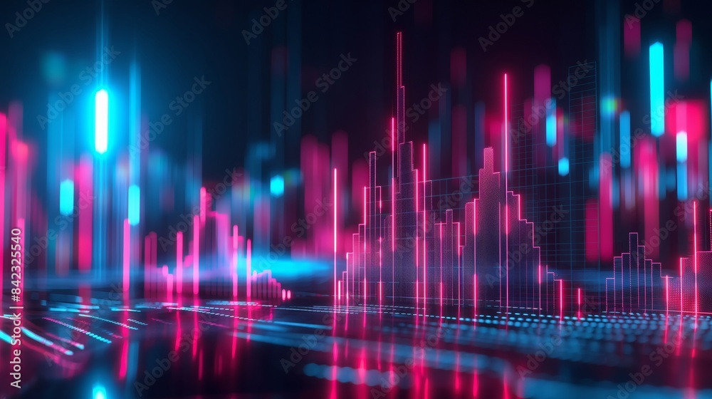 This image illustrates futuristic financial or trading data on a digital graph, depicting analysis This image illustrates futuristic financial or trading data on a digital graph, depicting analysis