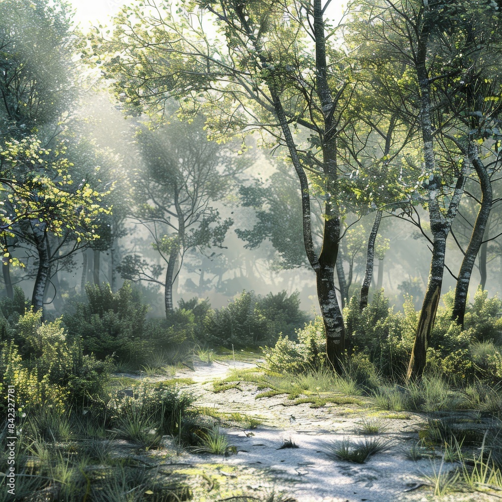 painting of a stream in a forest with trees painting of a stream in a forest with trees