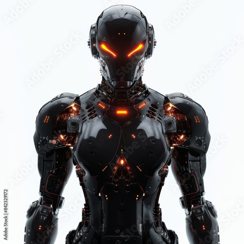 futuristic woman with glowing eyes and a body suit