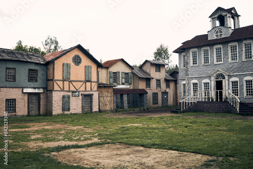 street view in an old town with old houses