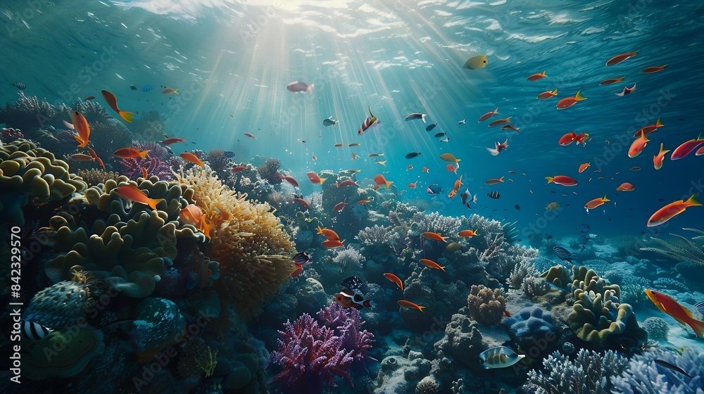 custom made wallpaper toronto digitalUnderwater world Coral reef and fishes in Red sea at Egypt : Generative AI