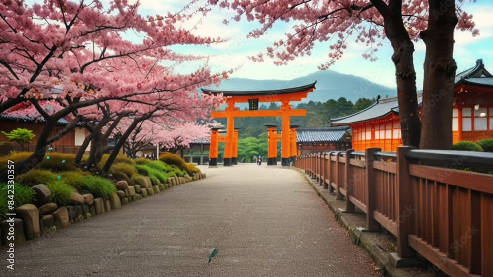 the beauty of cherry blossoms and residential gates in Japan, smooth looping video animation. the beauty of cherry blossoms and residential gates in Japan, smooth looping video animation.