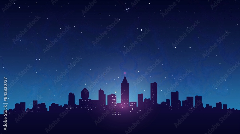 A minimalist skyline silhouette set against a backdrop of a deep blue starry sky evokes a serene urban night A minimalist skyline silhouette set against a backdrop of a deep blue starry sky evokes a serene urban night