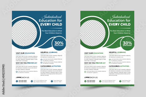 kids school admission flyer template design. Flyer brochure cover template for Kids back to school education admission layout vector design. 
