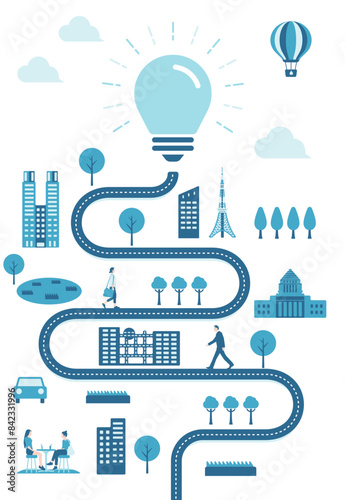 Light bulbs and everyday scenery Vertical banner illustration ( Idea / Inspiration Metaphor  )