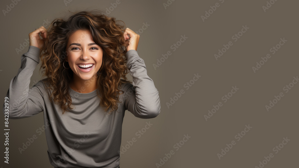 Latin woman smiling in casual apparel with welcome gesture greeting isolated Latin woman smiling in casual apparel with welcome gesture greeting isolated