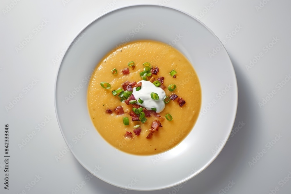 Delicious Baked Potato Soup with a Generous Sprinkle of Shredded Cheddar Delicious Baked Potato Soup with a Generous Sprinkle of Shredded Cheddar