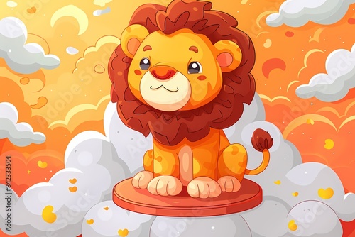 a lion on a podium photo