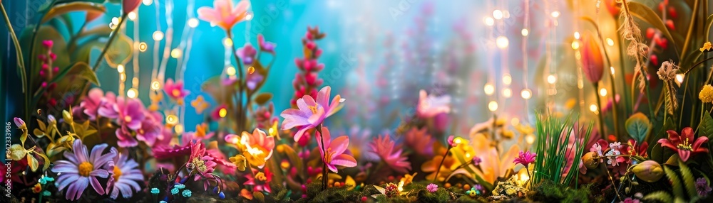 Vibrant, fantasy-inspired garden with glowing flowers and a magical atmosphere. Vibrant, fantasy-inspired garden with glowing flowers and a magical atmosphere.