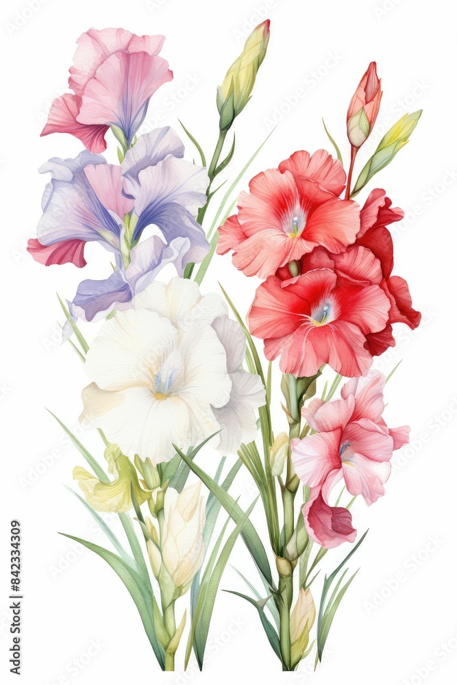 gladiolus themed frame or border for photos . with tall spikes of colorful blooms. watercolor illustration, white color background. Wedding Invitation. gladiolus themed frame or border for photos . with tall spikes of colorful blooms. watercolor illustration, white color background. Wedding Invitation.