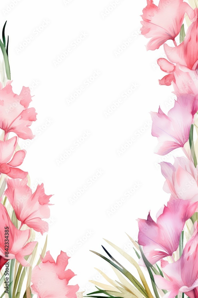 gladiolus themed frame or border for photos . with tall spikes of colorful blooms. watercolor illustration, white color background. Wedding Invitation. gladiolus themed frame or border for photos . with tall spikes of colorful blooms. watercolor illustration, white color background. Wedding Invitation.