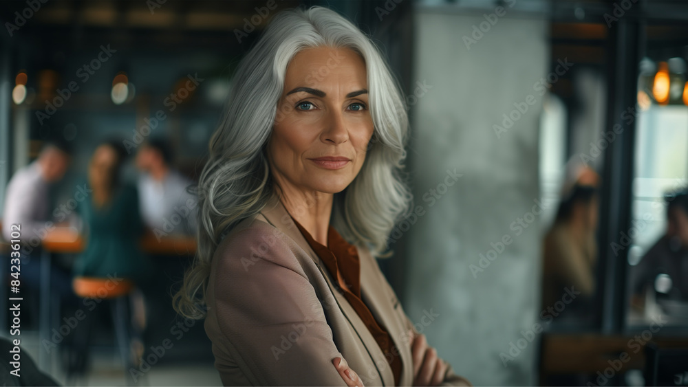 Seriöse ältere Geschäftsfrau im Büro Seriöse ältere Geschäftsfrau im Büro